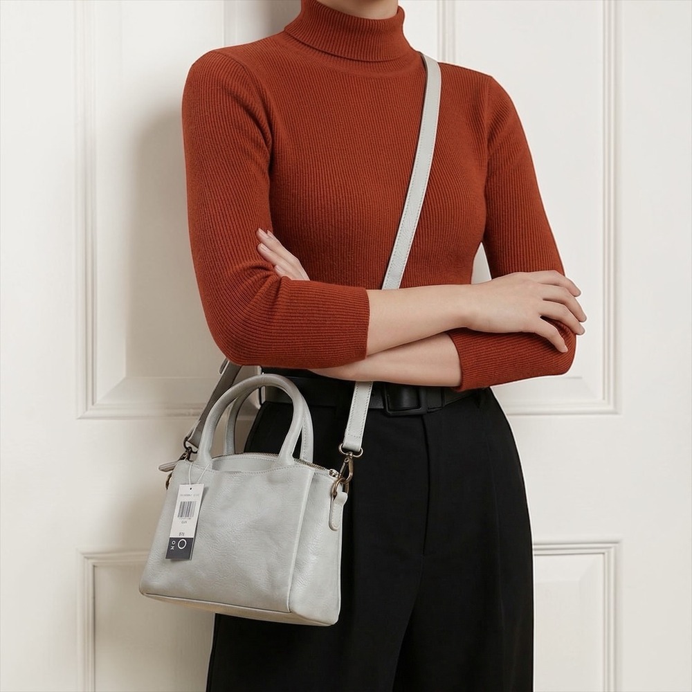 Bueno Crossbody Satchel Bag Women OS Dove Grey New Vegan Leather Top Handle Tote